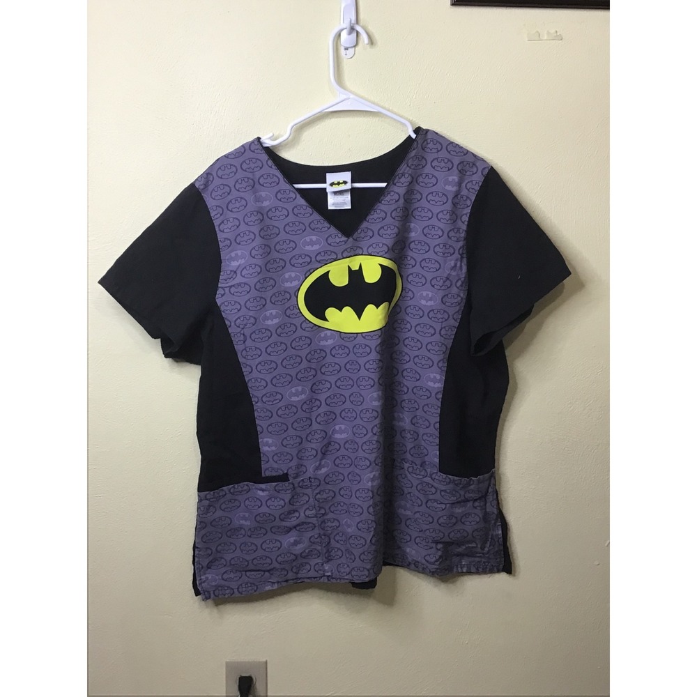 Batman DC Comics Scrub Top XL Black Grey V-Neck Medical Uniform SLL05700T